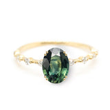 Oval Brilliant 2.42ct Teal Green Sapphire - Lelya - bespoke engagement and wedding rings made in Scotland, UK