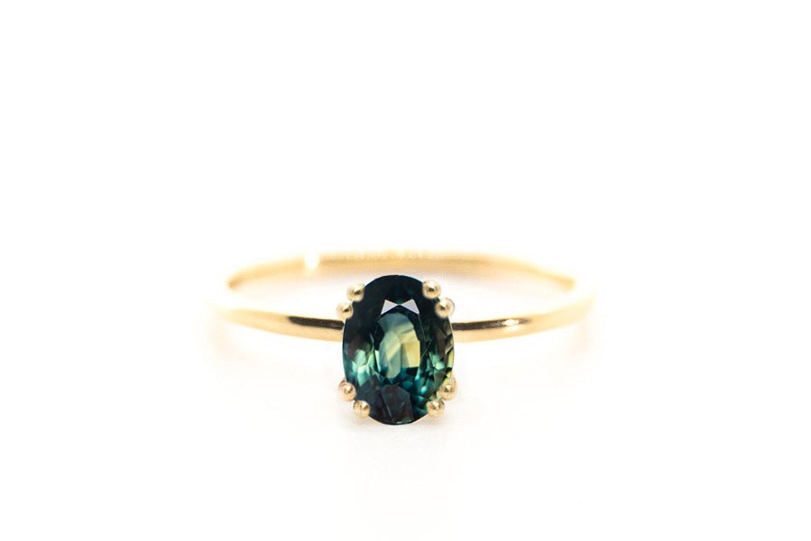 Oval Cut 1.26ct Blue-Green Parti Sapphire - Lelya - bespoke engagement and wedding rings made in Scotland, UK