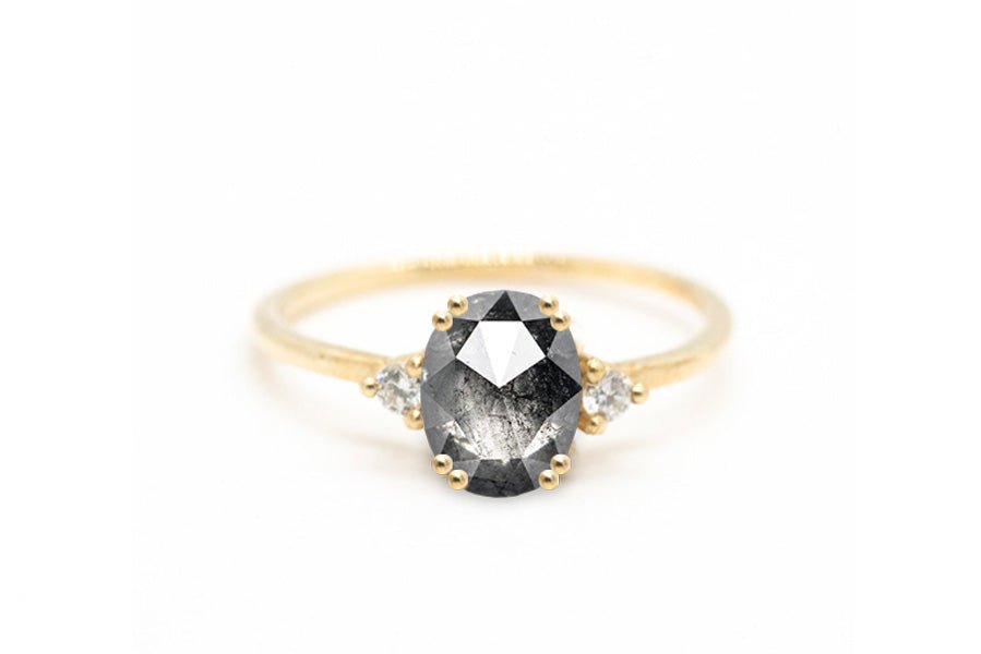 Oval Rose Cut 0.78ct Salt and Pepper Diamond - Lelya - bespoke engagement and wedding rings made in Scotland, UK