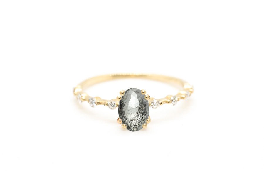 Oval Rose Cut 1.8ct Salt and Pepper Diamond - Lelya - bespoke engagement and wedding rings made in Scotland, UK