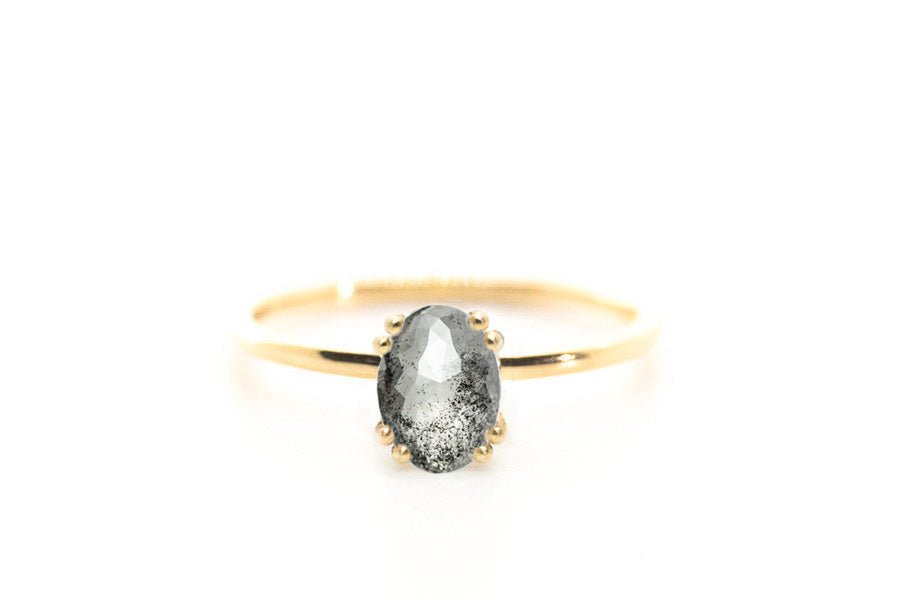 Oval Rose Cut 1.8ct Salt and Pepper Diamond - Lelya - bespoke engagement and wedding rings made in Scotland, UK