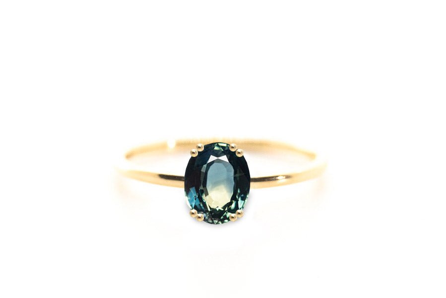 Parti Teal-Yellow 1.63ct Oval Sapphire - Lelya - bespoke engagement and wedding rings made in Scotland, UK