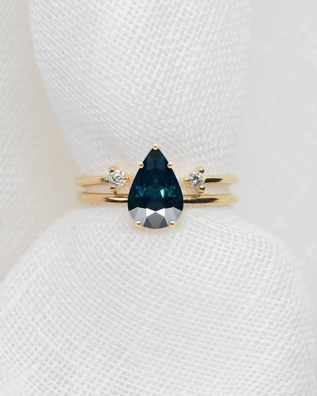 Pear 2.55ct Teal-Blue Brilliant Sapphire - Lelya - bespoke engagement and wedding rings made in Scotland, UK