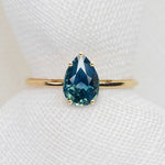 Pear Cut 1.58ct Blue/Teal Sapphire - Lelya - bespoke engagement and wedding rings made in Scotland, UK