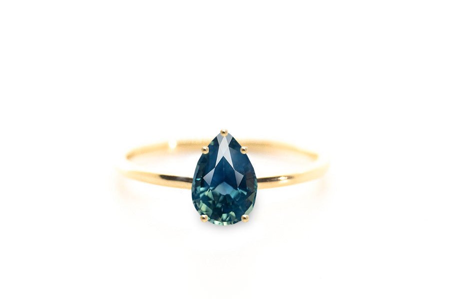Pear Cut 1.58ct Blue/Teal Sapphire - Lelya - bespoke engagement and wedding rings made in Scotland, UK