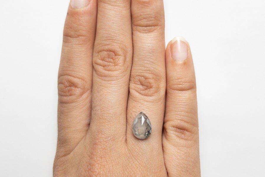 Pear Rose Cut 2.98ct Salt and Pepper Diamond - Lelya - bespoke engagement and wedding rings made in Scotland, UK