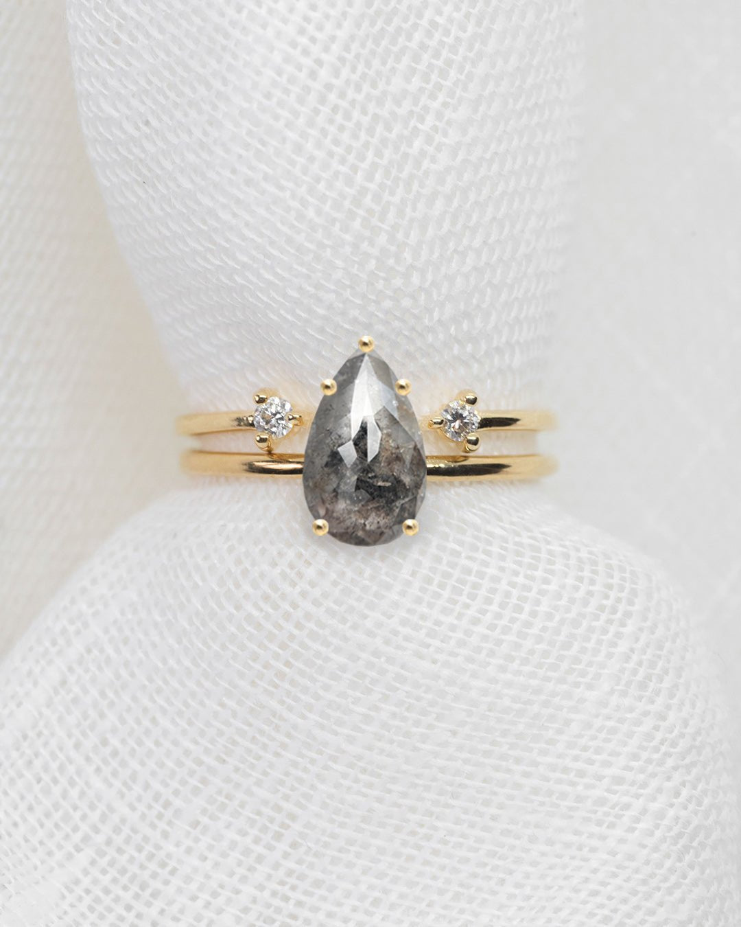 Pear Rose Cut 3.02ct Salt and Pepper Diamond - Lelya - bespoke engagement and wedding rings made in Scotland, UK
