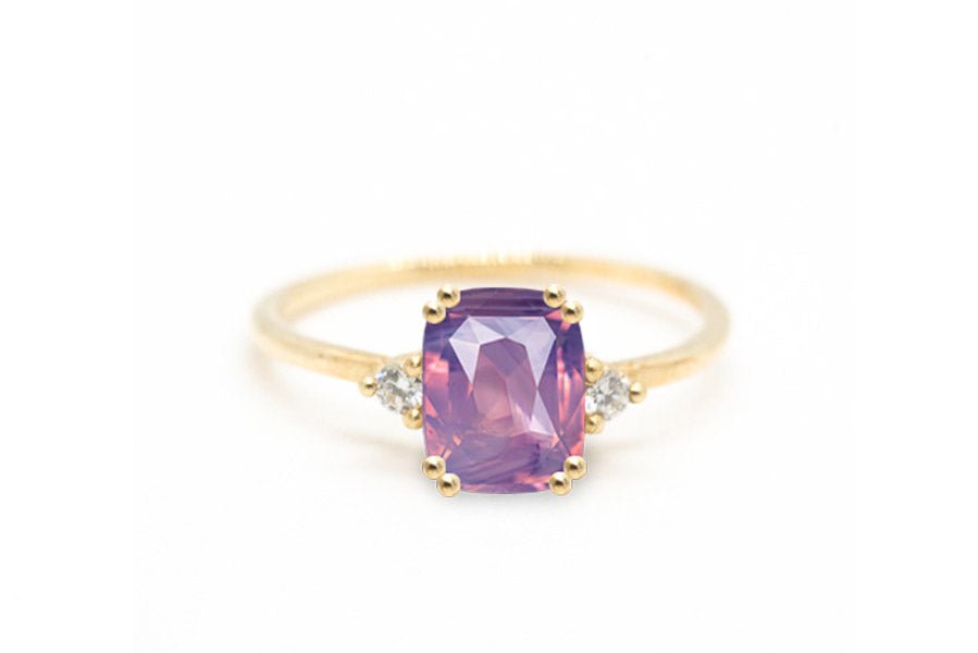 Pink-Purple Cushion Brilliant 2.05ct Sri-Lankan Sapphire - Lelya - bespoke engagement and wedding rings made in Scotland, UK