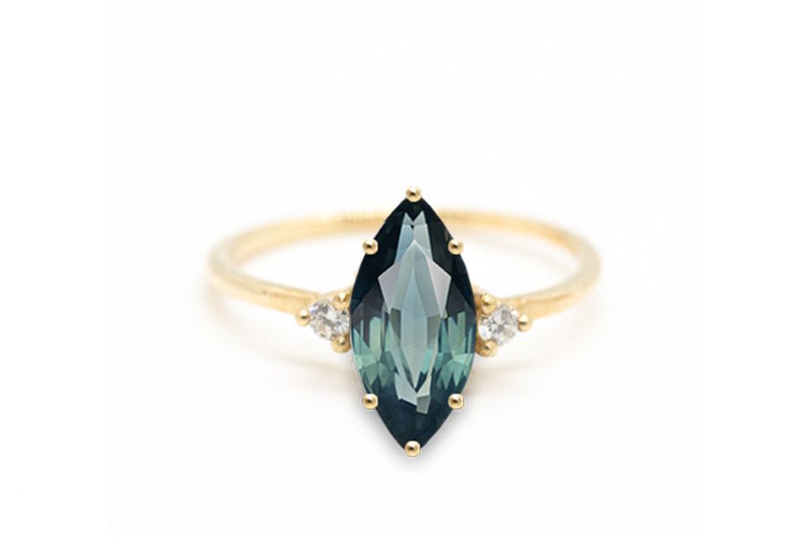 Teal Marquise Brilliant Cut 0.88ct Sapphire - Lelya - bespoke engagement and wedding rings made in Scotland, UK