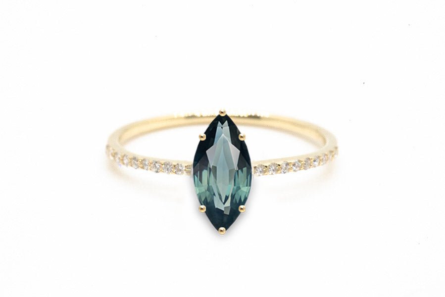 Teal Marquise Brilliant Cut 0.88ct Sapphire - Lelya - bespoke engagement and wedding rings made in Scotland, UK
