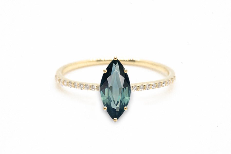 Teal Marquise Brilliant Cut 0.88ct Sapphire - Lelya - bespoke engagement and wedding rings made in Scotland, UK