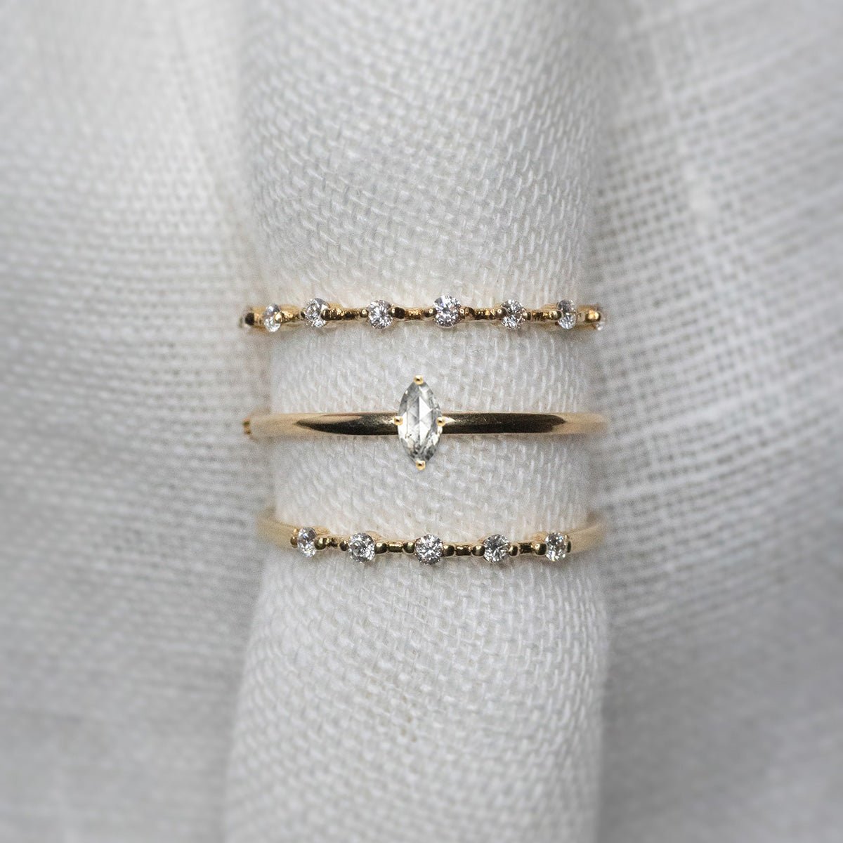 Wee Light Salt and Pepper Marquise Diamond Sparkle Band - Lelya - bespoke engagement and wedding rings made in Scotland, UK